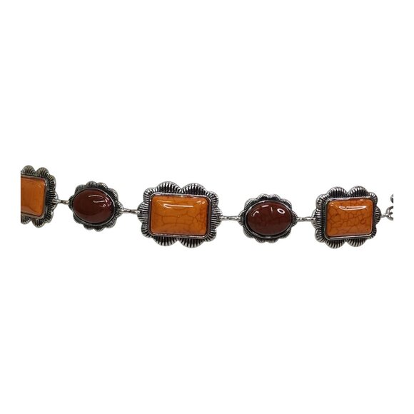 Haute Hippie Style Brown & Orange Stone Chain Belt One Size Adjustable 41" Long - Picture 6 of 13